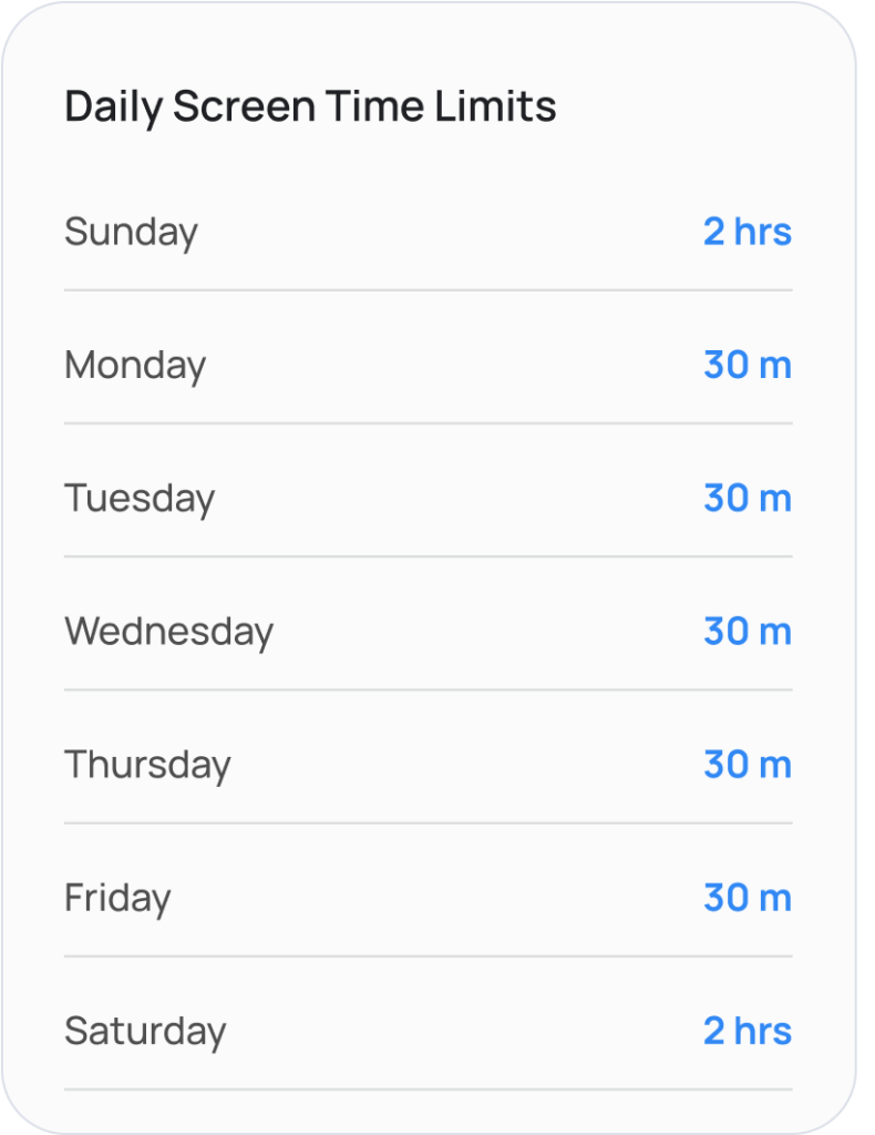 Set daily screen time limits for children