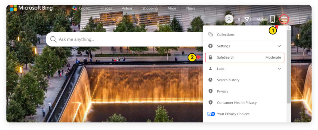 How to set us SafeSearch on Bing