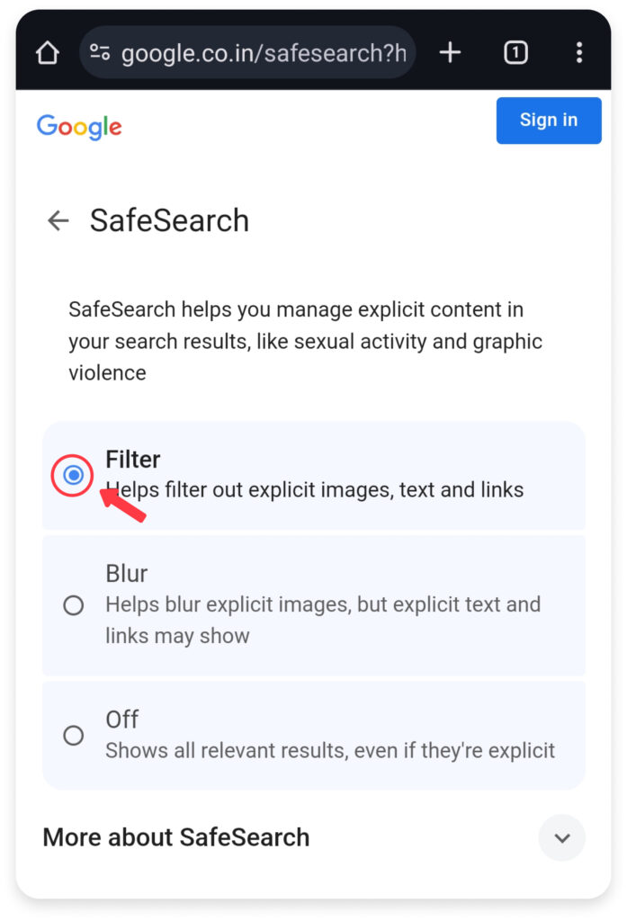 How to set up Google SafeSearch in phone