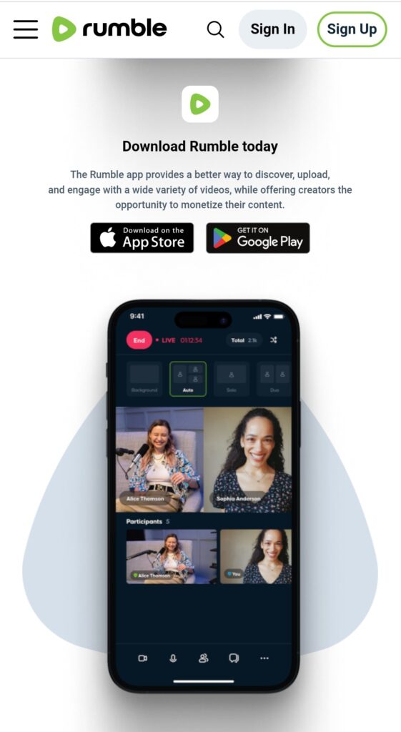 Rumble video streaming App